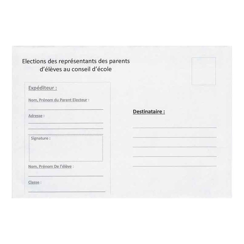 Enveloppe retour C6 élection Représentants Parents d'Elèves